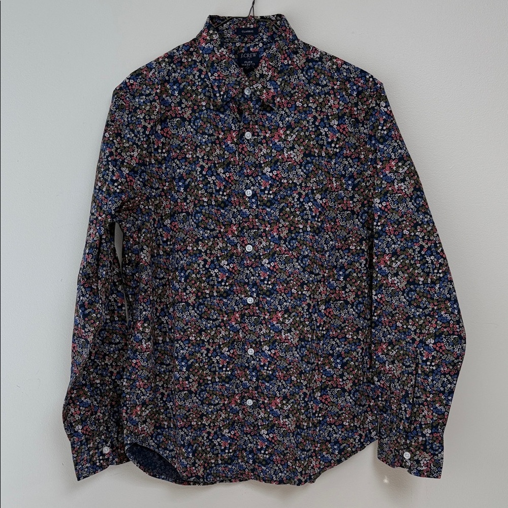 J. Crew Men's Floral Button Down Shirt - Blue and Pink